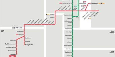 Dublin røde Luas-linjen kart