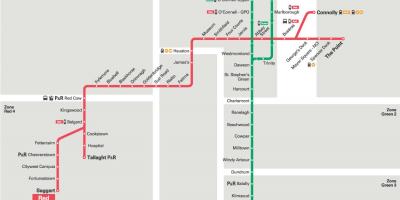 Dublin røde Luas-linjen kart